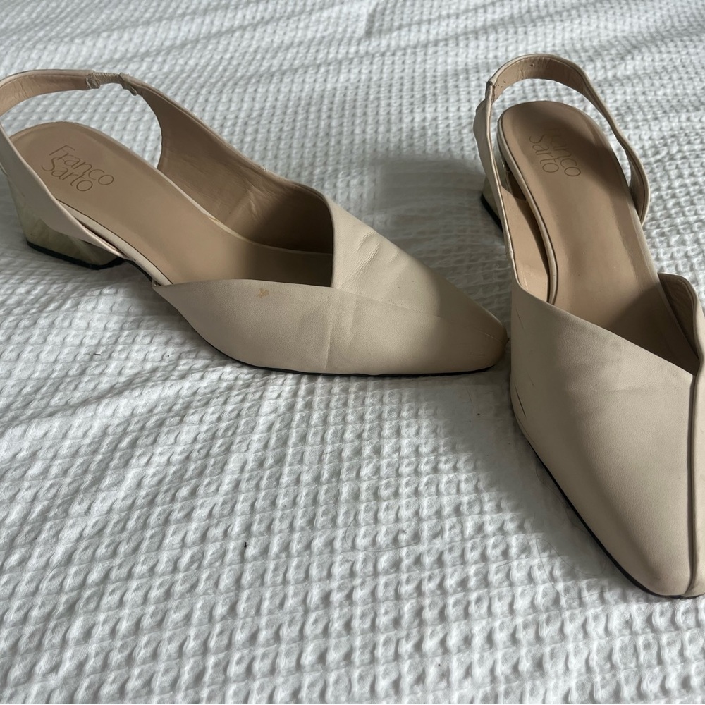 Franco Sarto Cream Heels with Sleek Pointed Toe